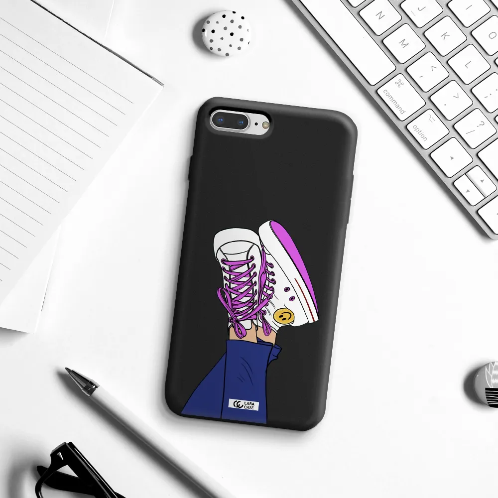 a cartoon of a person's feet with purple shoes Apple iPhone 8 plus Silicone black Case