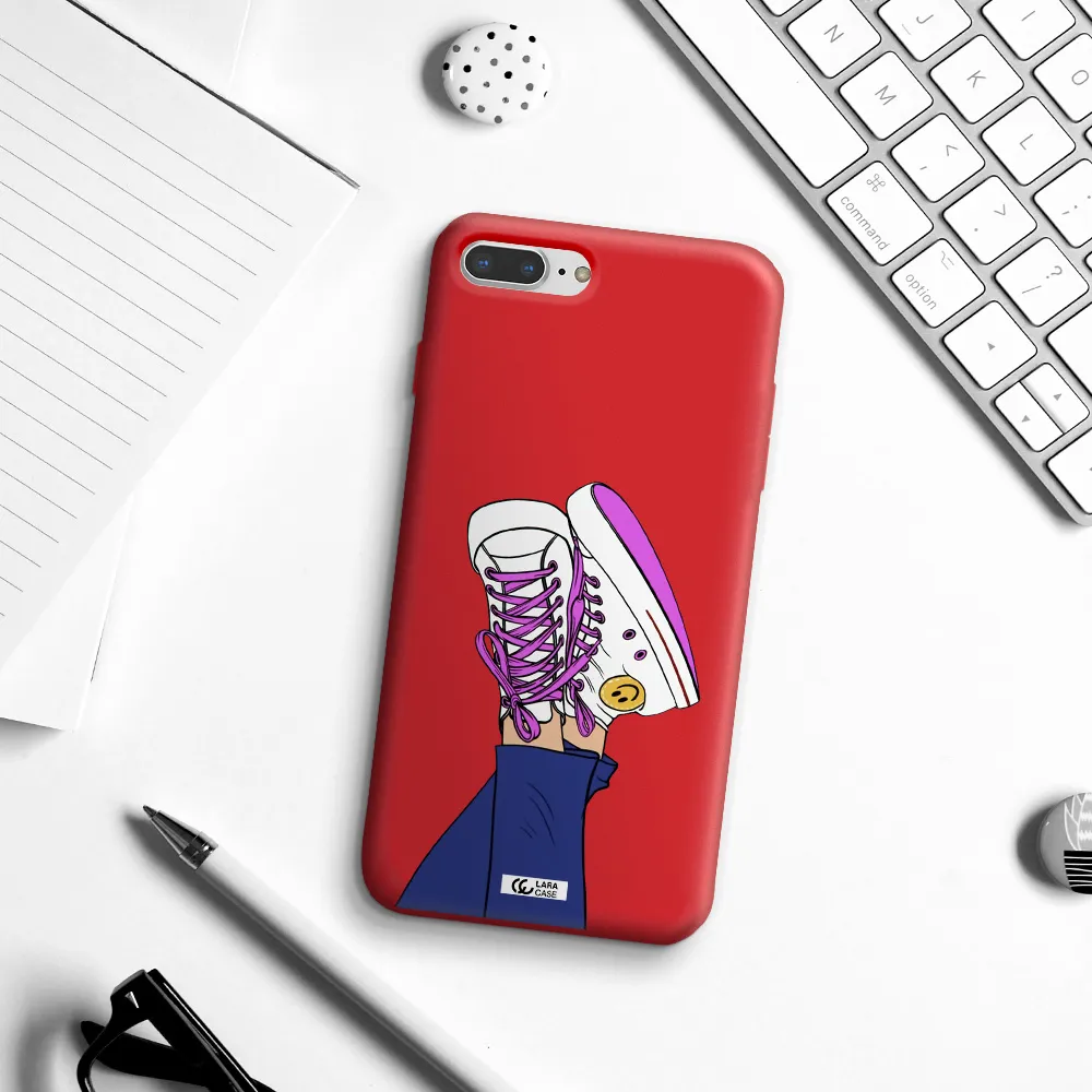 a cartoon of a person's feet with purple shoes Apple iPhone 8 plus Silicone Imperial Red Case