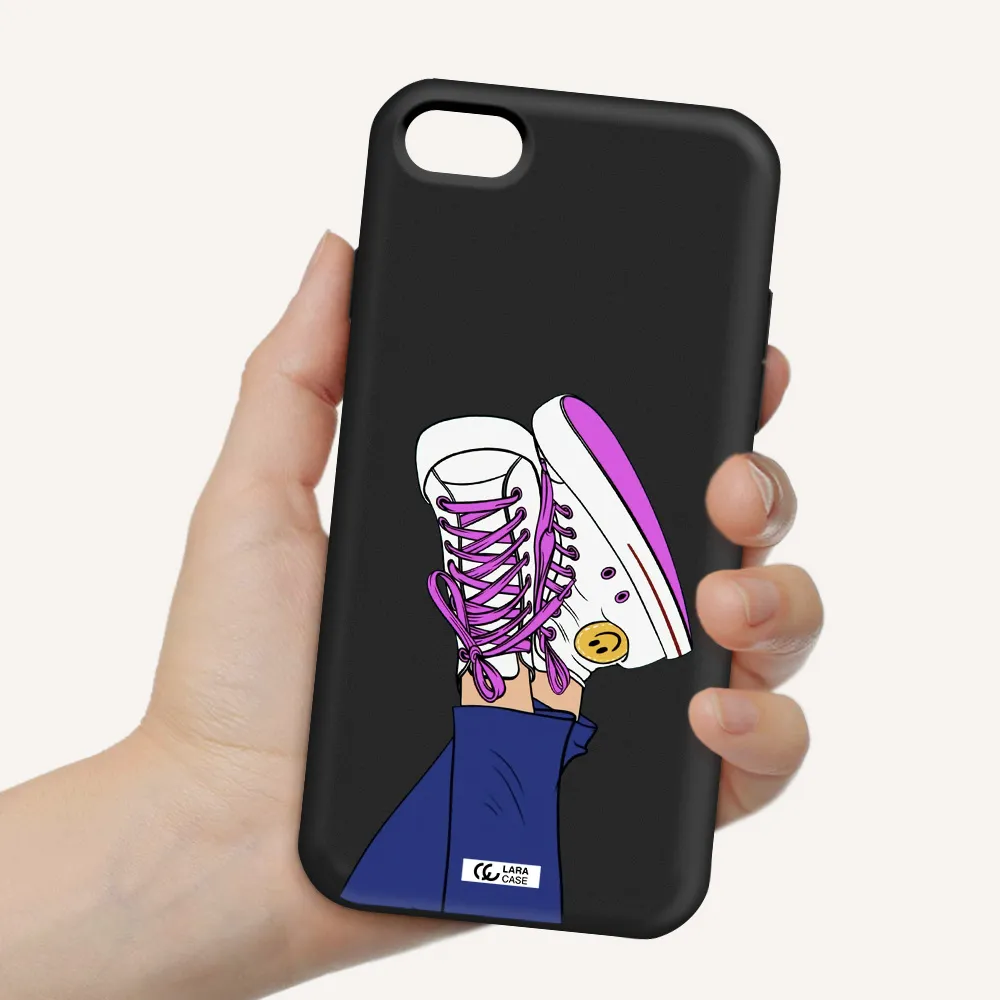 a cartoon of a person's feet with purple shoes Apple iPhone 8 Silicone black Case