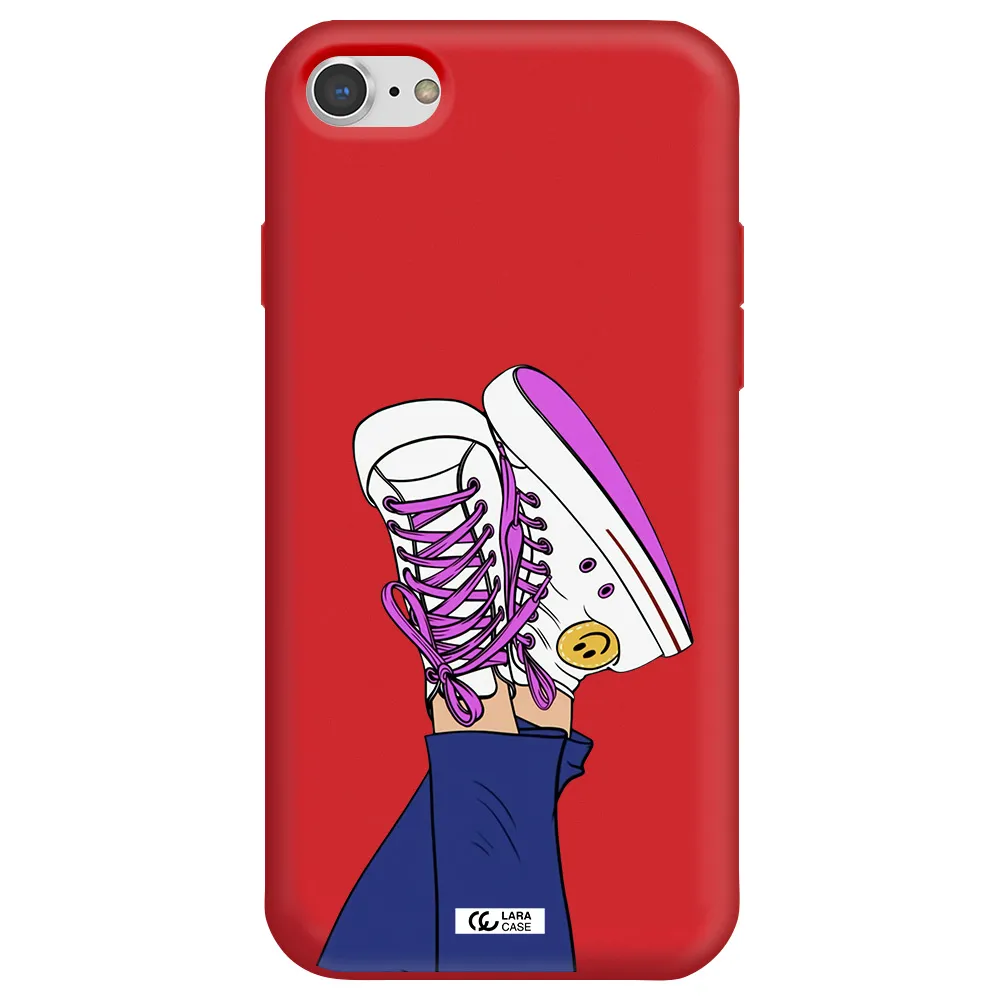 a cartoon of a person's feet with purple shoes Apple iPhone 8 Silicone Imperial Red Case