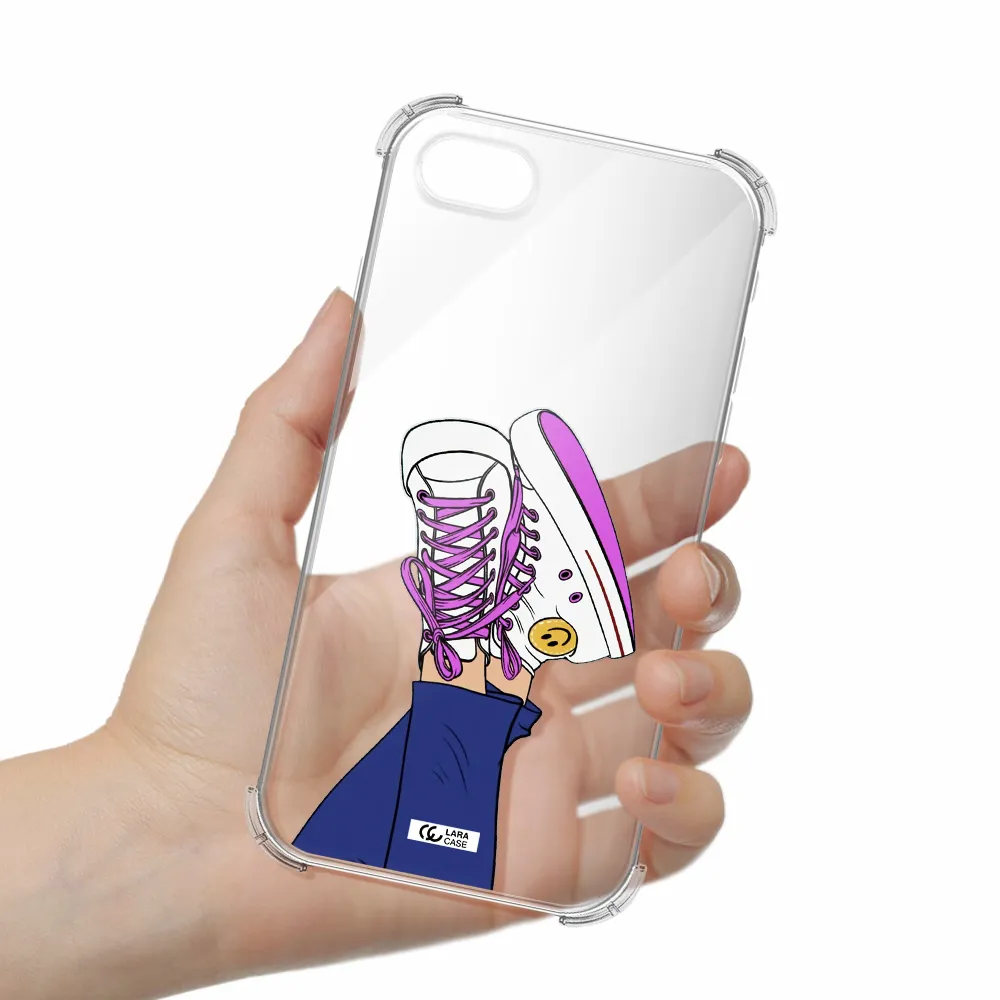 a cartoon of a person's feet with purple shoes Apple iPhone se 2020 Clear PC Case