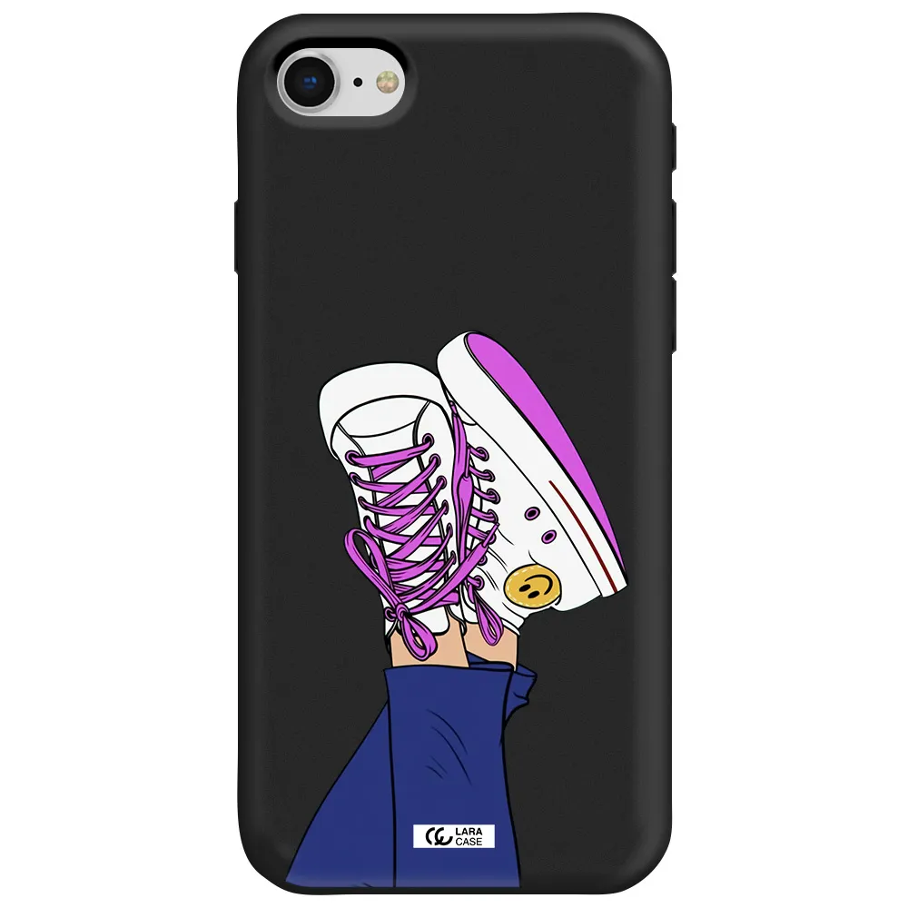 a cartoon of a person's feet with purple shoes Apple iPhone se 2020 Silicone black Case