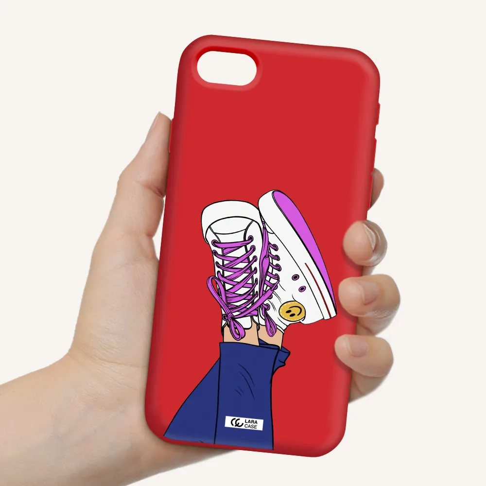 a cartoon of a person's feet with purple shoes Apple iPhone se 2020 Silicone Imperial Red Case