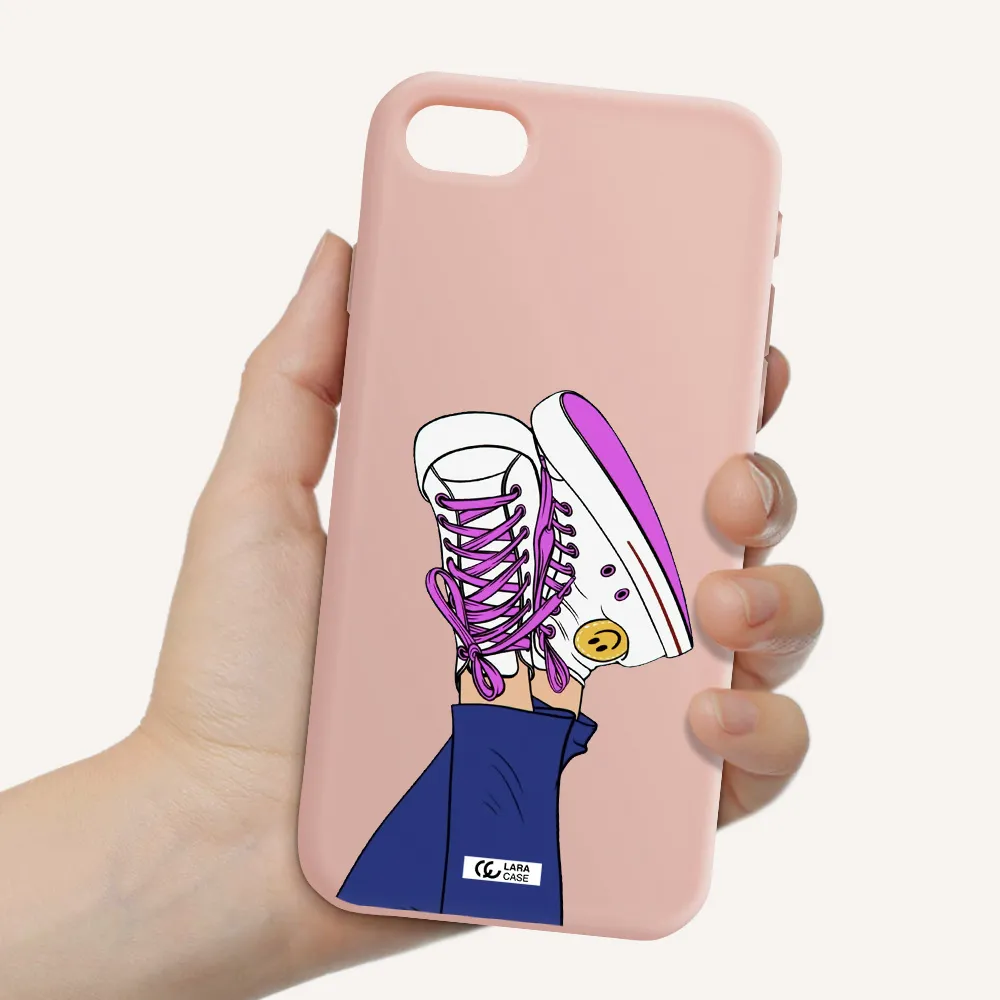 a cartoon of a person's feet with purple shoes Apple iPhone se 2020 Silicone pastel pink Case