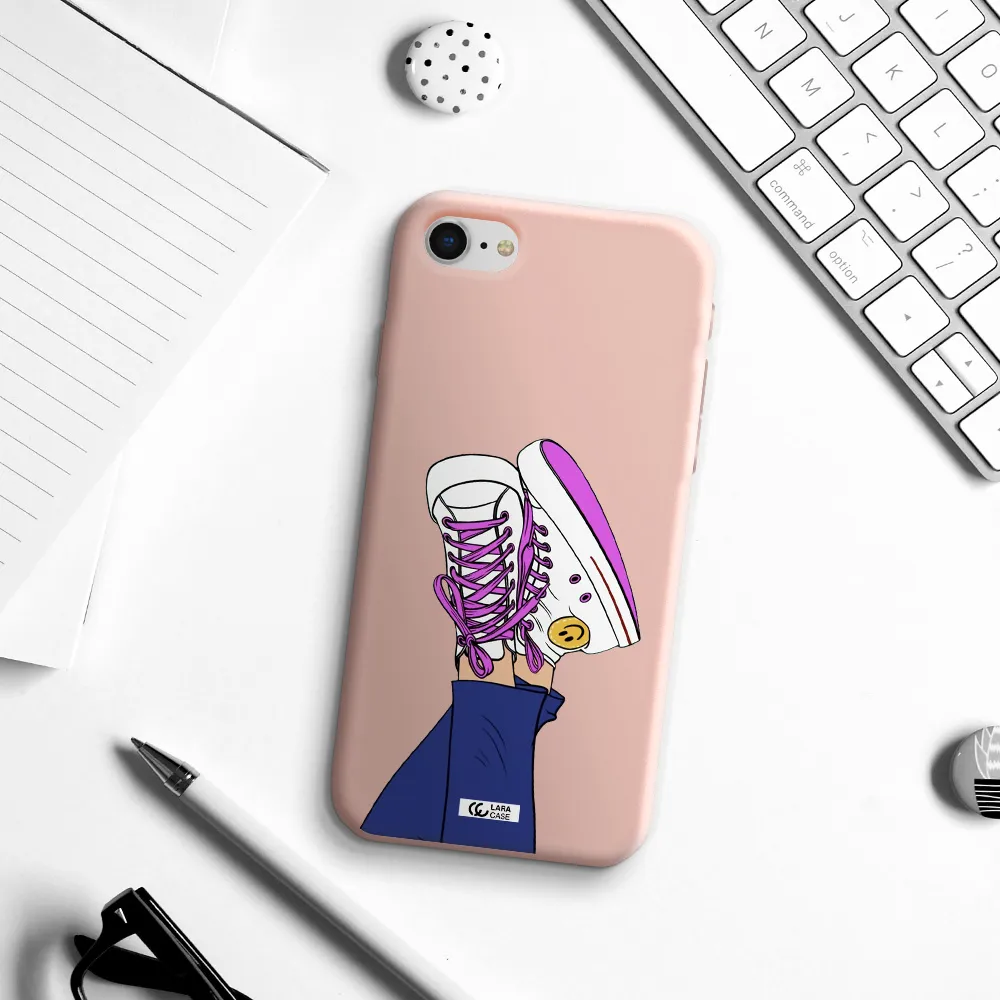 a cartoon of a person's feet with purple shoes Apple iPhone se 2020 Silicone pastel pink Case