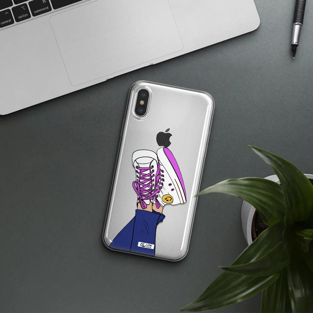 a cartoon of a person's feet with purple shoes Apple iPhone X Clear TPU Case