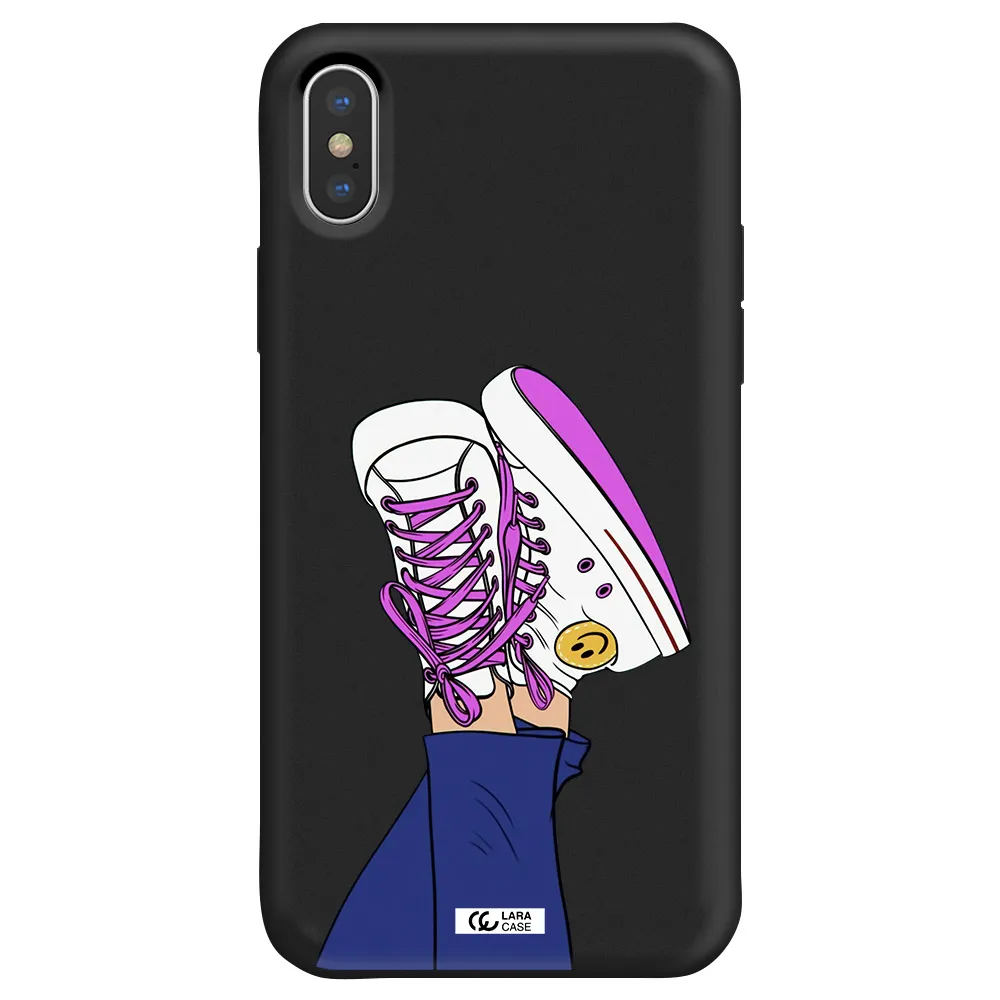 a cartoon of a person's feet with purple shoes Apple iPhone X Silicone black Case