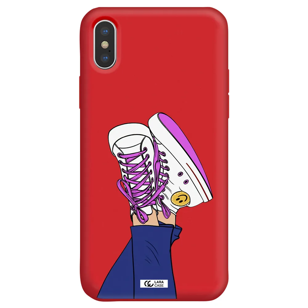 a cartoon of a person's feet with purple shoes Apple iPhone X Silicone Imperial Red Case
