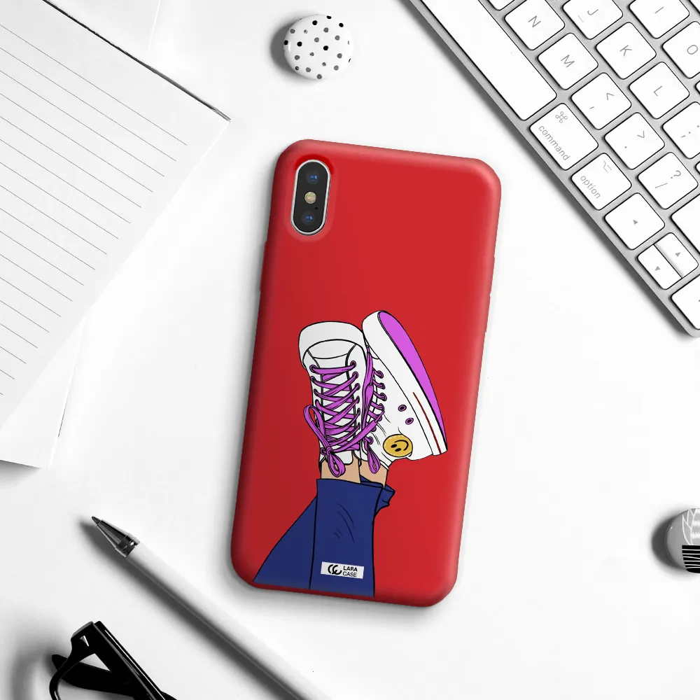 a cartoon of a person's feet with purple shoes Apple iPhone X Silicone Imperial Red Case