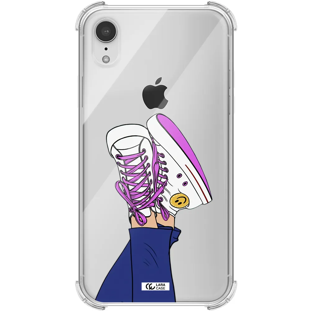 a cartoon of a person's feet with purple shoes Apple iPhone XR Clear PC Case