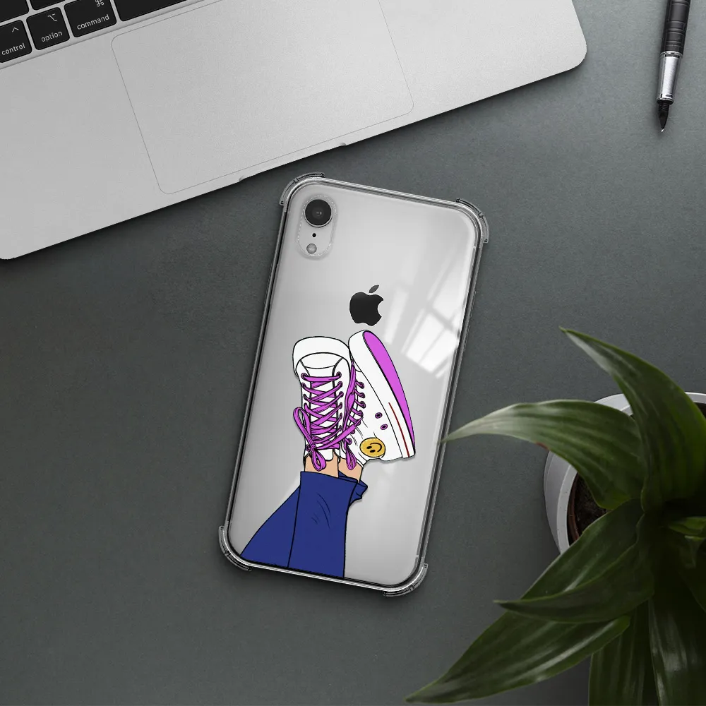 a cartoon of a person's feet with purple shoes Apple iPhone XR Clear PC Case