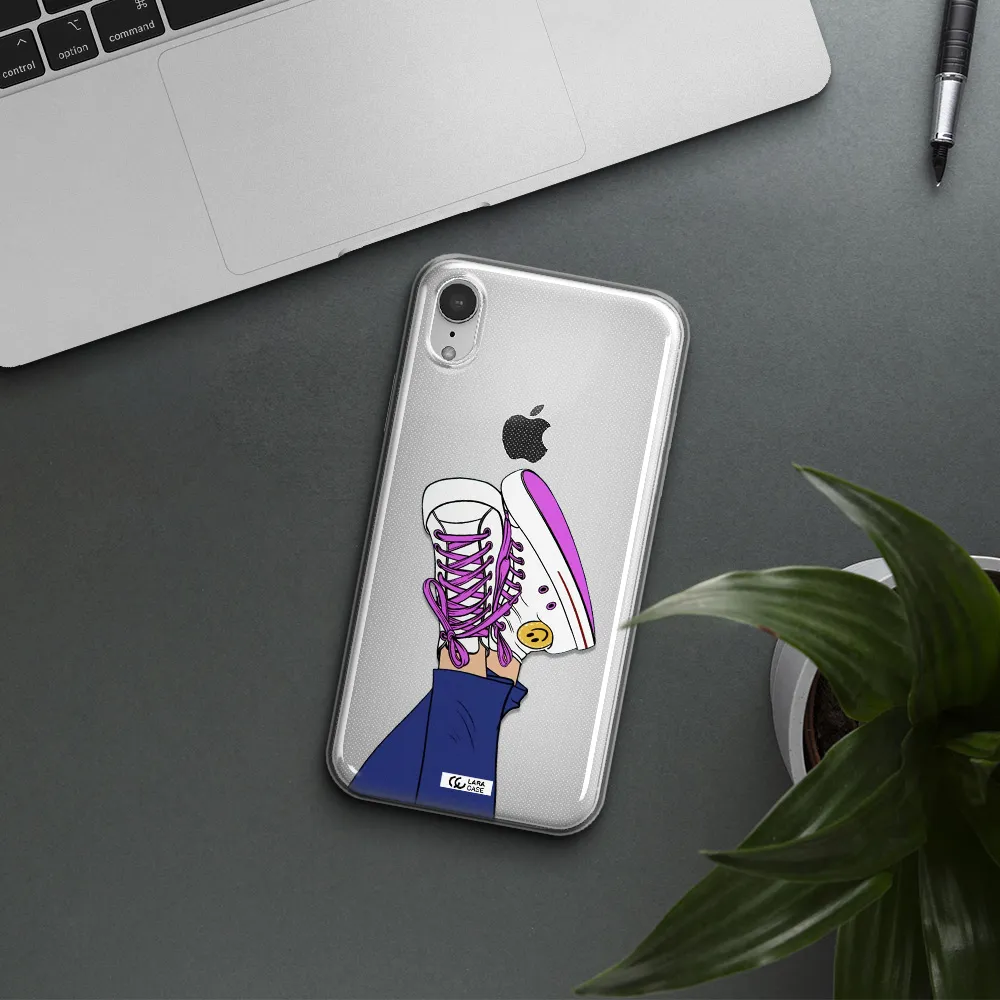 a cartoon of a person's feet with purple shoes Apple iPhone XR Clear TPU Case