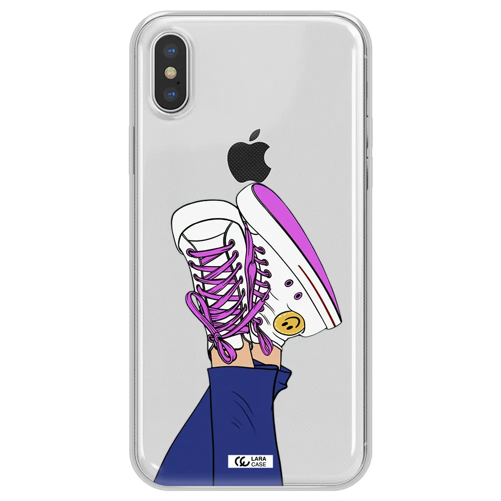 a cartoon of a person's feet with purple shoes Apple iPhone XS Clear TPU Case