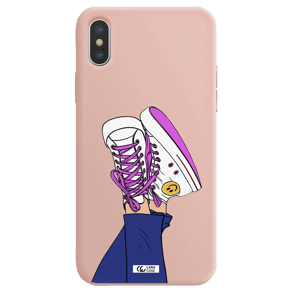 a cartoon of a person's feet with purple shoes Apple iPhone XS Silicone pastel pink Case