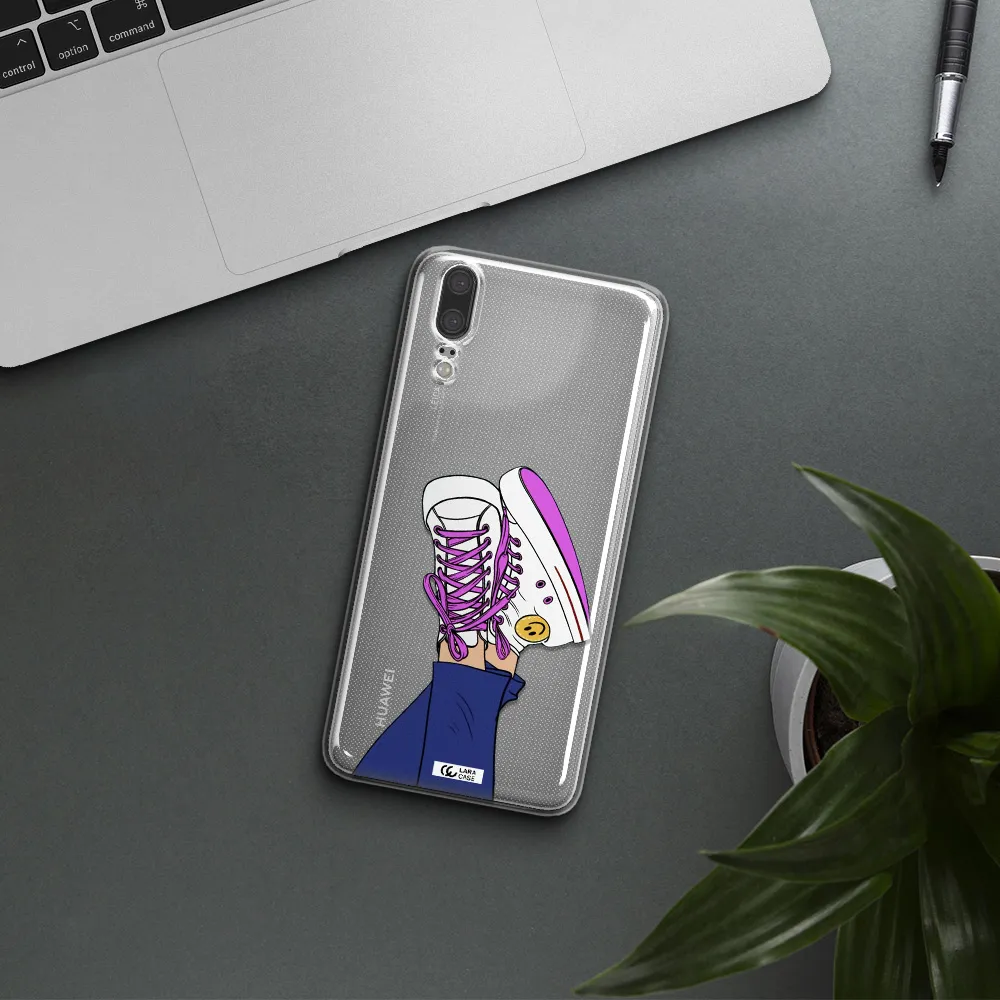 a cartoon of a person's feet with purple shoes Huawei P20 Clear TPU Case