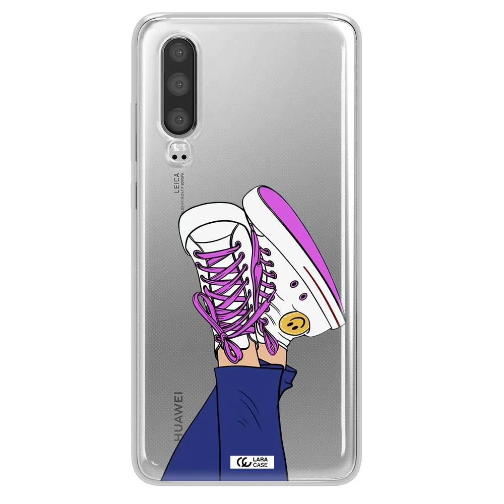 a cartoon of a person's feet with purple shoes Huawei P30 Clear TPU Case