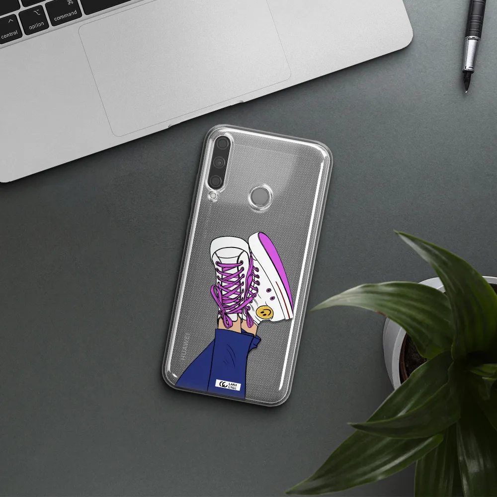 a cartoon of a person's feet with purple shoes Huawei P40 Lite E Clear TPU Case