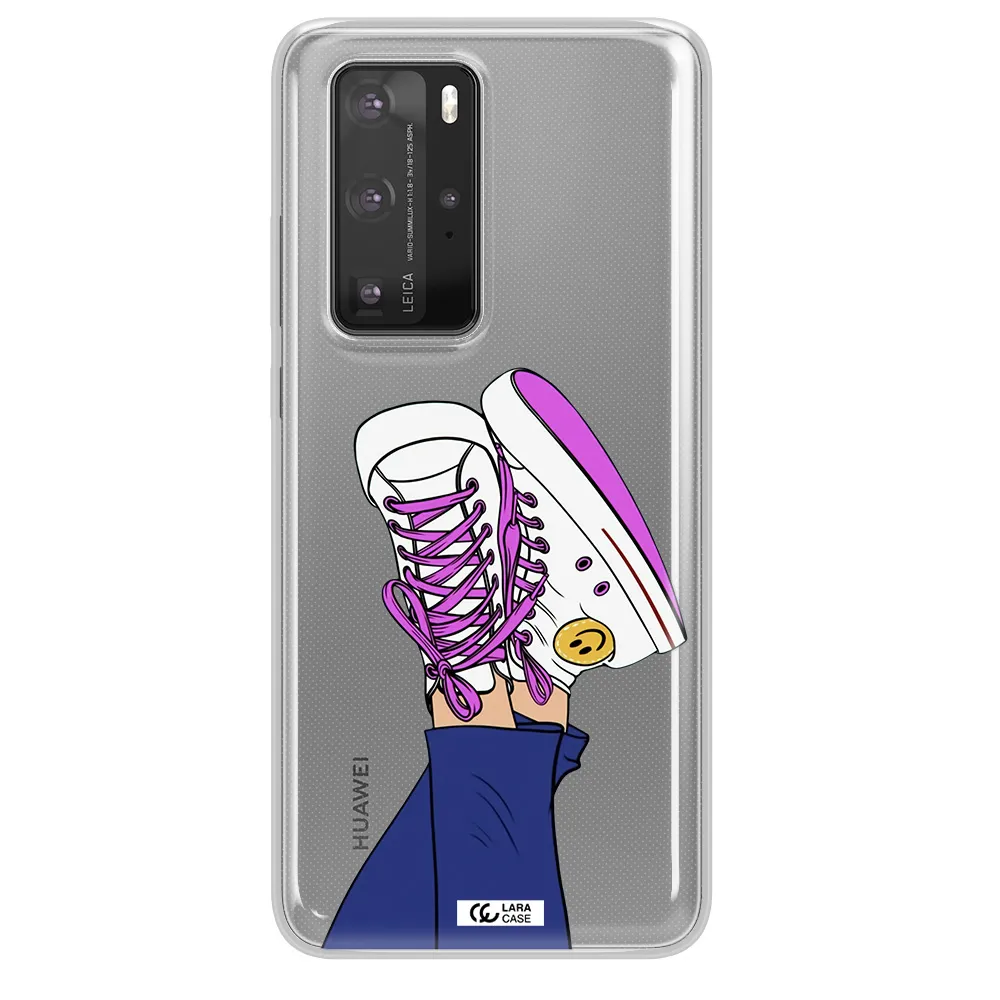 a cartoon of a person's feet with purple shoes Huawei P40 Pro Clear TPU Case