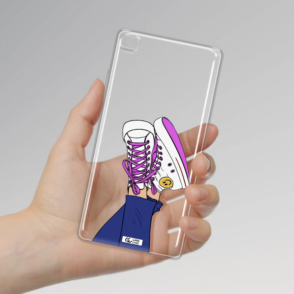 a cartoon of a person's feet with purple shoes Huawei P8 Clear TPU Case