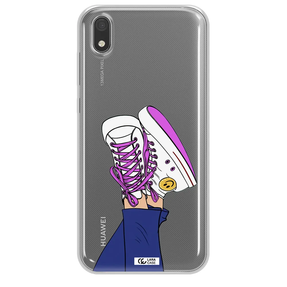 a cartoon of a person's feet with purple shoes Huawei Y5 2019 Clear TPU Case