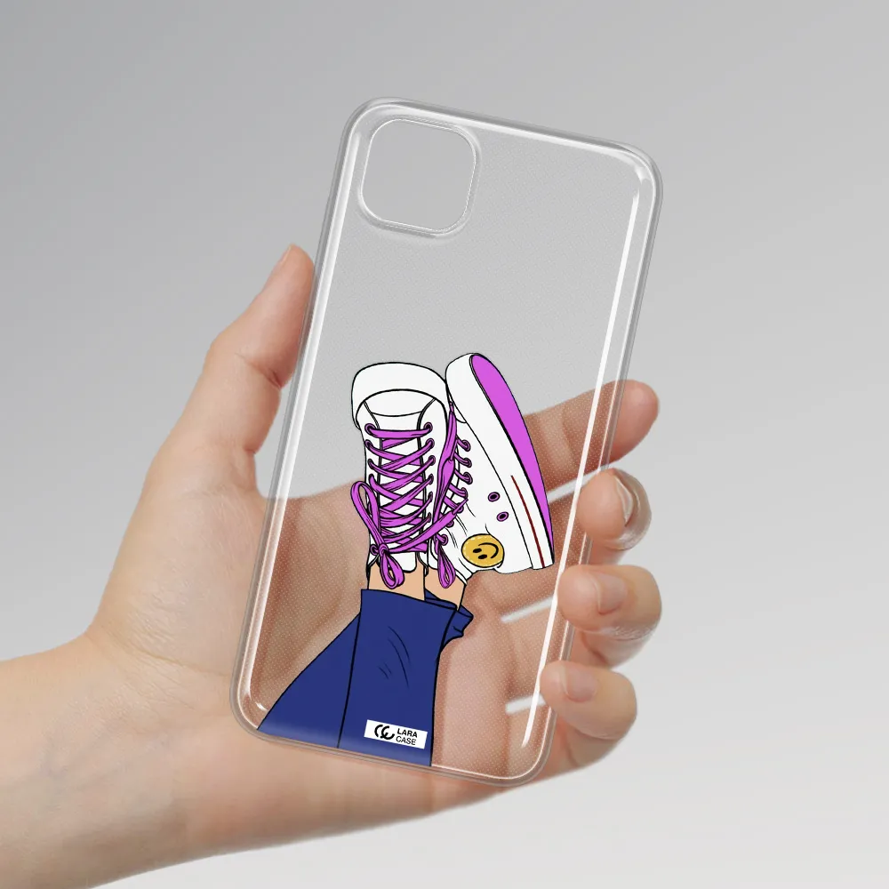 a cartoon of a person's feet with purple shoes Huawei Y5P Clear TPU Case
