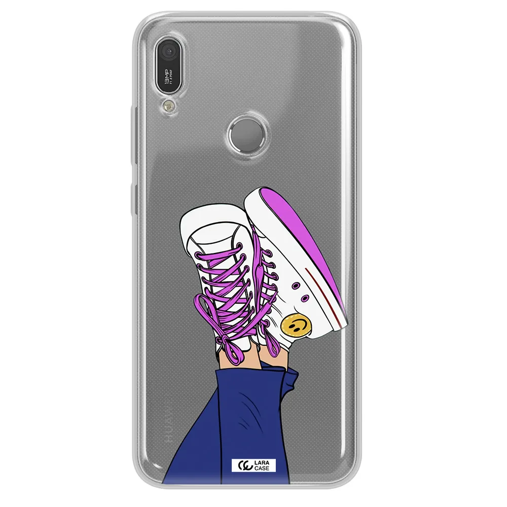 a cartoon of a person's feet with purple shoes Huawei Y6 2019 Clear TPU Case