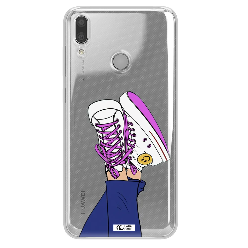 a cartoon of a person's feet with purple shoes Huawei Y7 2019 Clear TPU Case