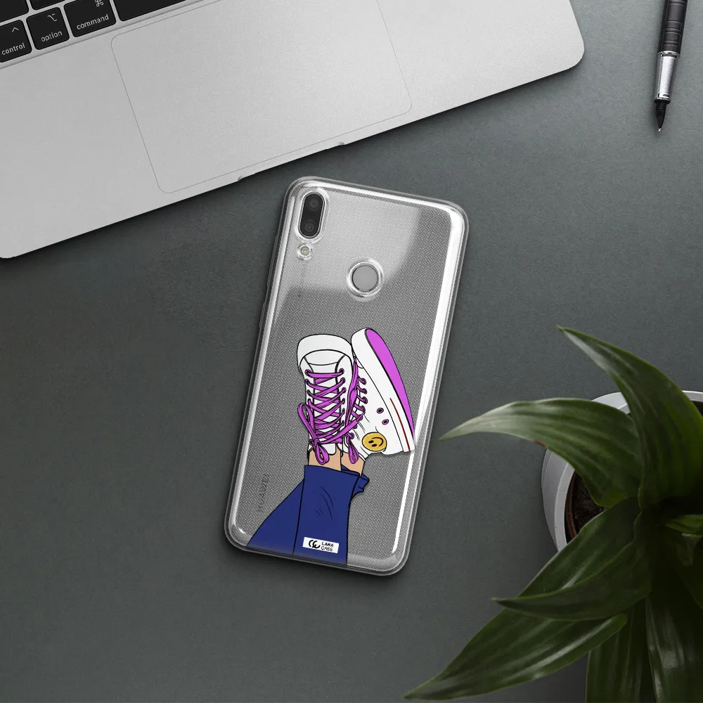 a cartoon of a person's feet with purple shoes Huawei Y7 2019 Clear TPU Case