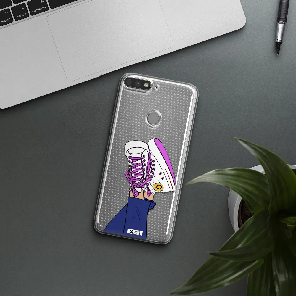 a cartoon of a person's feet with purple shoes Huawei Y7 Prime 2018 Clear TPU Case