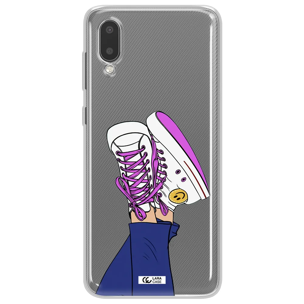 a cartoon of a person's feet with purple shoes Samsung A02 Clear TPU Case