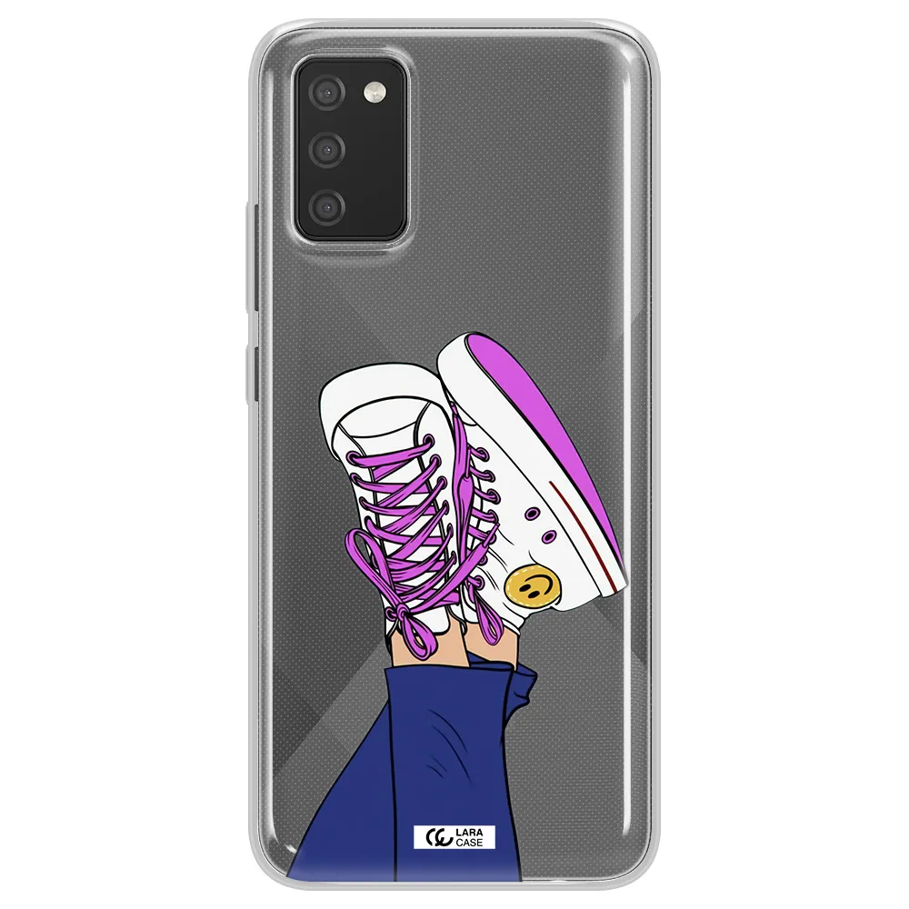 a cartoon of a person's feet with purple shoes Samsung A02S Clear TPU Case