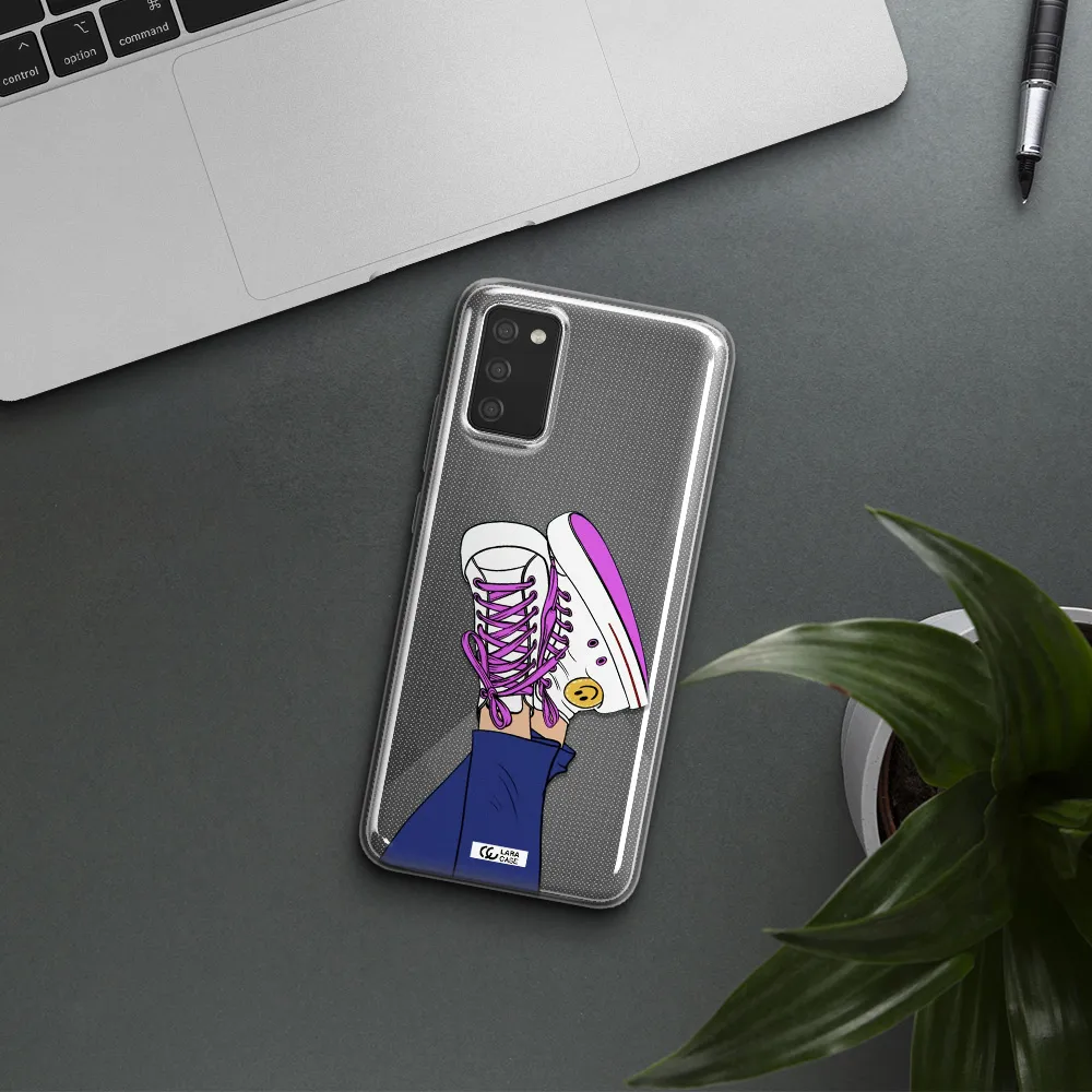 a cartoon of a person's feet with purple shoes Samsung A02S Clear TPU Case