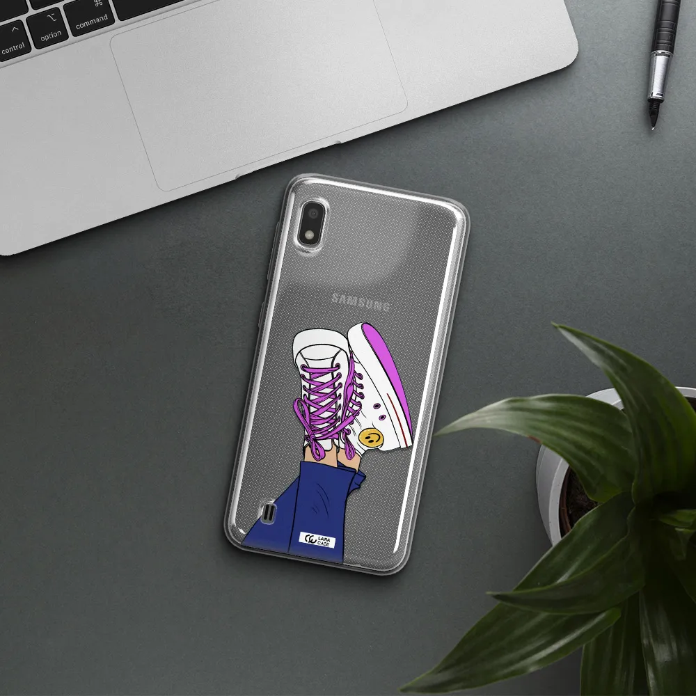 a cartoon of a person's feet with purple shoes Samsung A10 Clear TPU Case