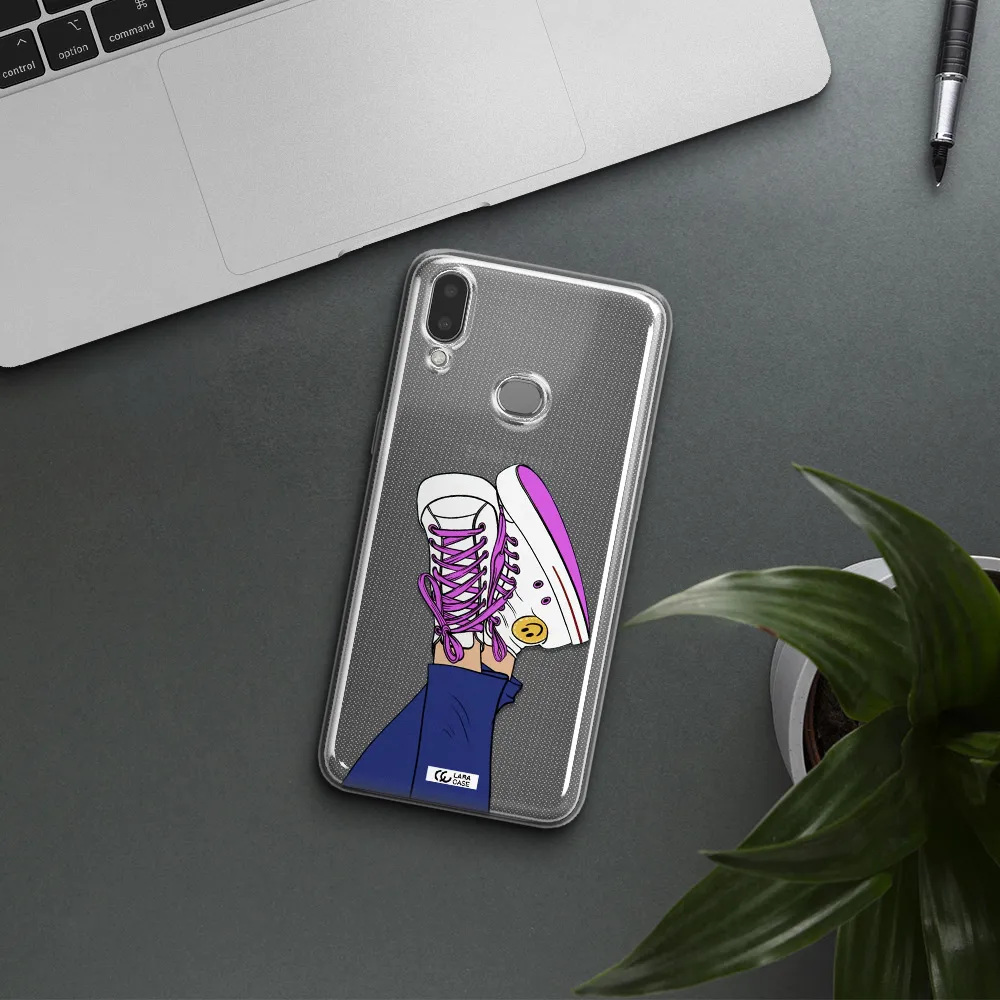 a cartoon of a person's feet with purple shoes Samsung A10S Clear TPU Case