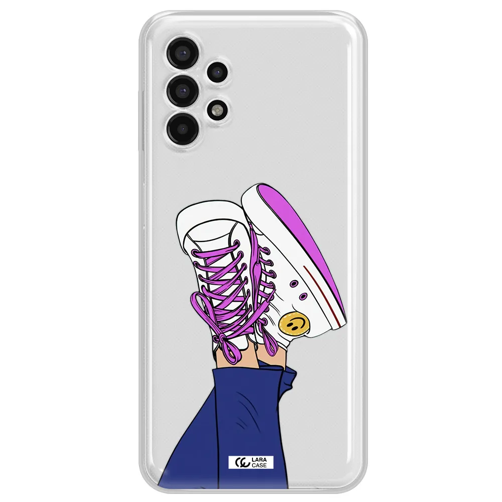 a cartoon of a person's feet with purple shoes Samsung A13 4g Clear TPU Case