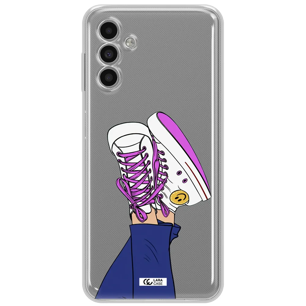 A Cartoon Of A Person's Feet With Purple Shoes Samsung A13 5G Clear Tpu Case