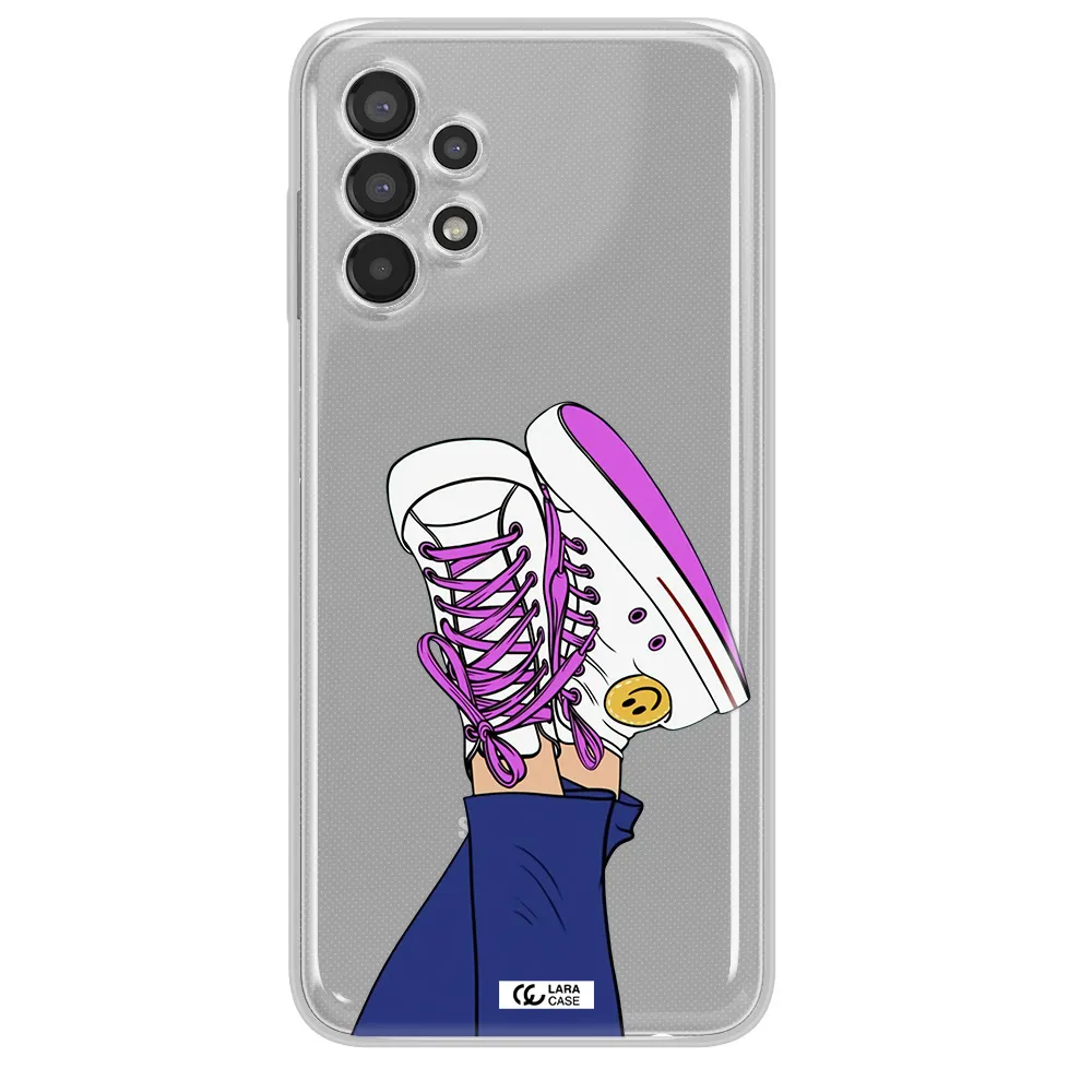 a cartoon of a person's feet with purple shoes Samsung A13 Clear TPU Case
