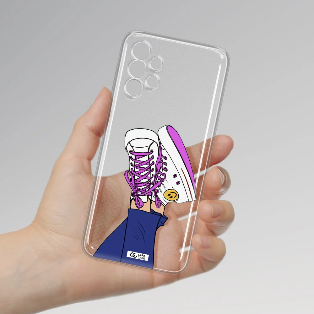 a cartoon of a person's feet with purple shoes Samsung A13 Clear TPU Case