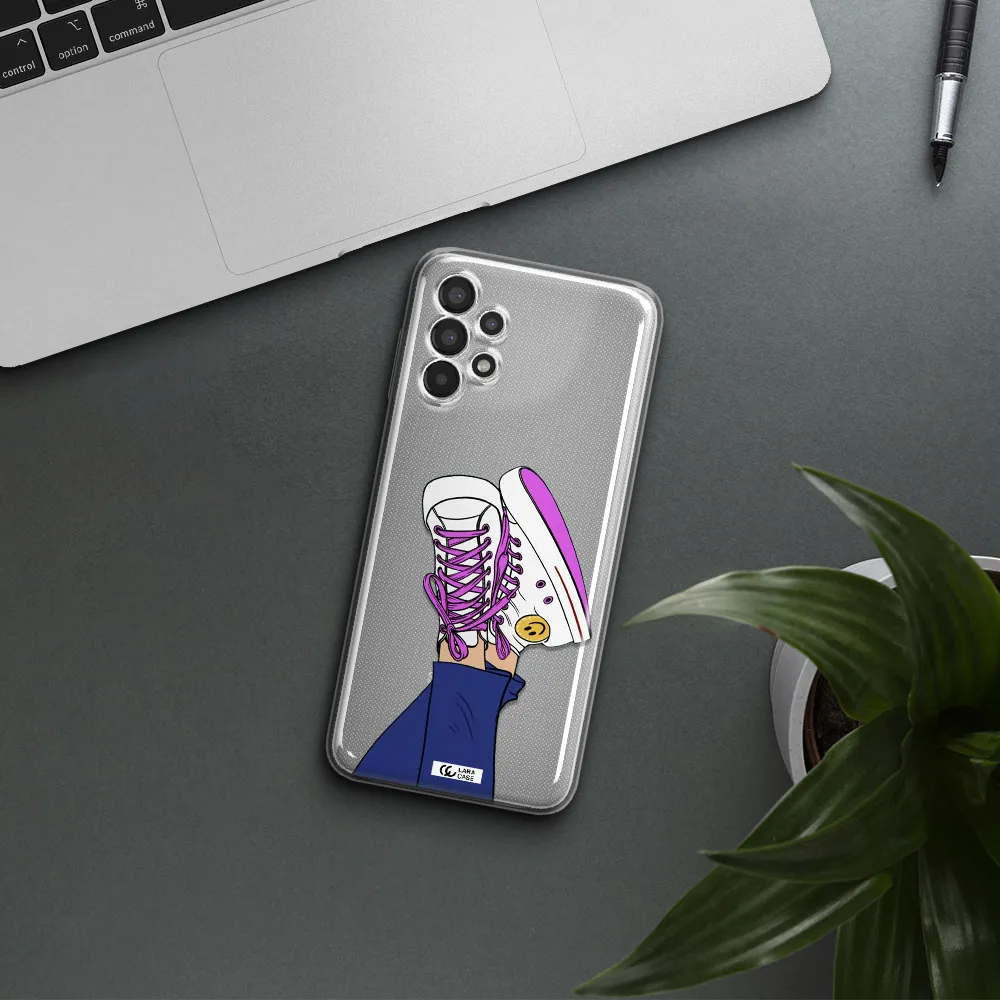 a cartoon of a person's feet with purple shoes Samsung A13 Clear TPU Case