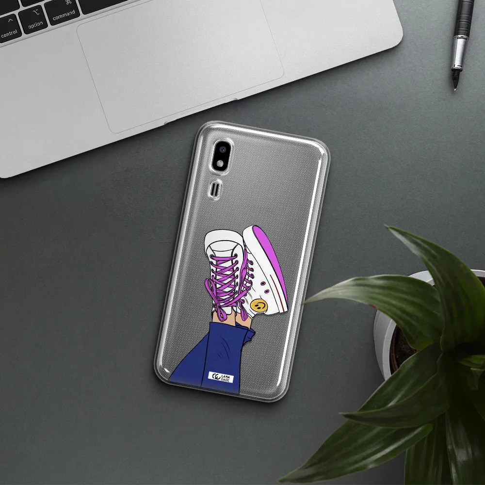 a cartoon of a person's feet with purple shoes Samsung A2 Core Clear TPU Case