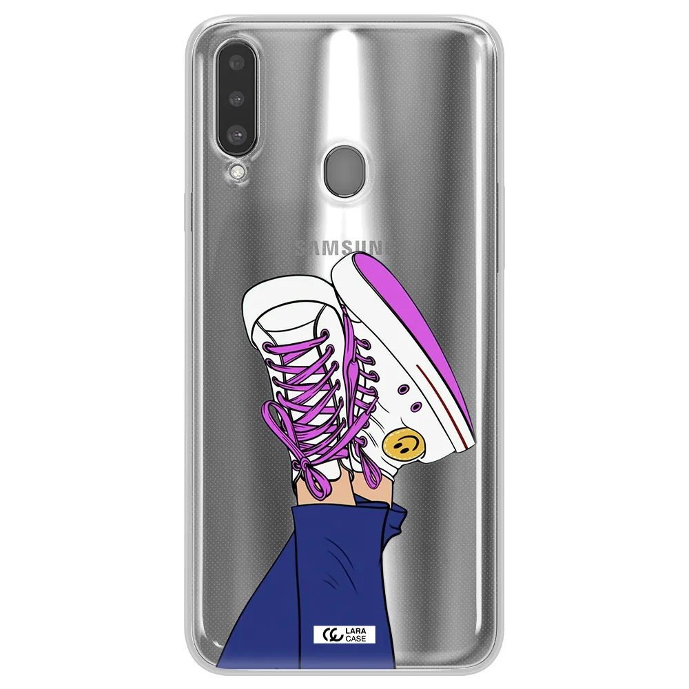 a cartoon of a person's feet with purple shoes Samsung A20S Clear TPU Case