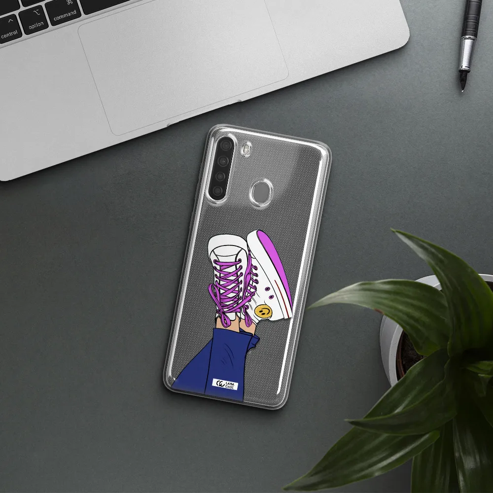 a cartoon of a person's feet with purple shoes Samsung A21 Clear TPU Case