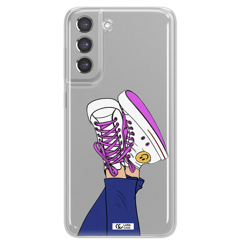a cartoon of a person's feet with purple shoes Samsung A21 Fe Clear TPU Case
