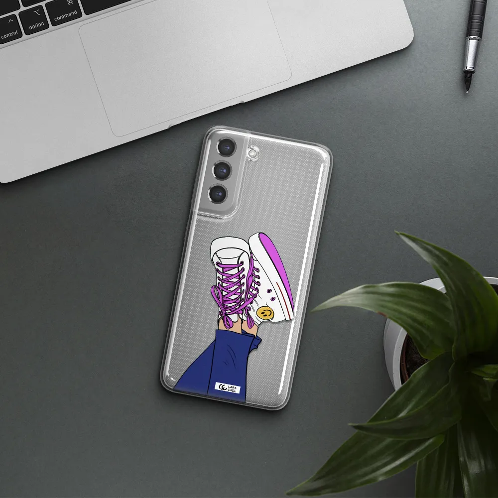 a cartoon of a person's feet with purple shoes Samsung A21 Fe Clear TPU Case