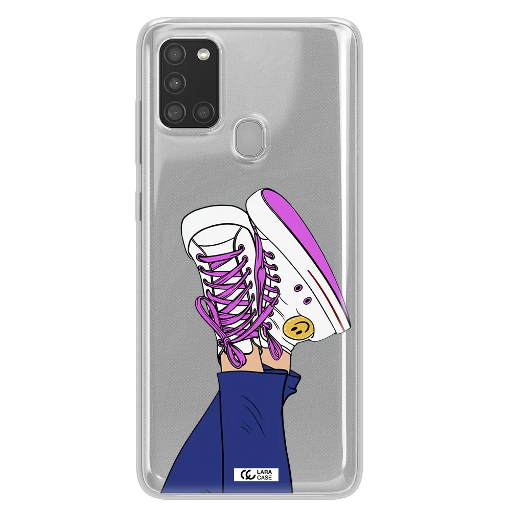 a cartoon of a person's feet with purple shoes Samsung A21S Clear TPU Case