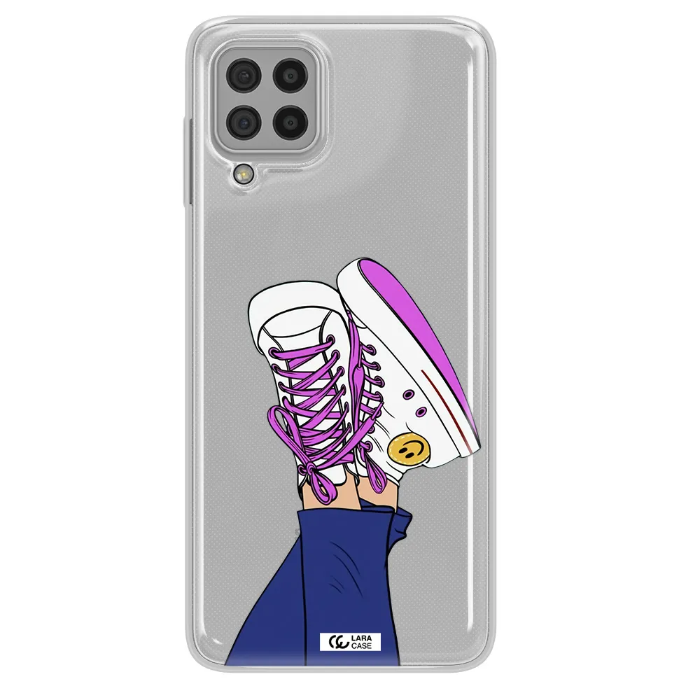 a cartoon of a person's feet with purple shoes Samsung A22 4g Clear TPU Case