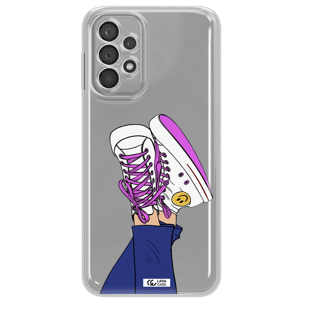 A Cartoon Of A Person's Feet With Purple Shoes Samsung A23 5G Clear Tpu Case