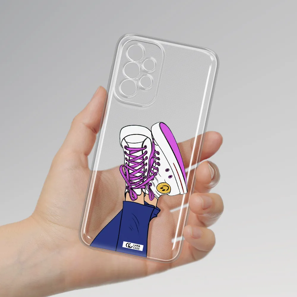 A Cartoon Of A Person's Feet With Purple Shoes Samsung A23 5G Clear Tpu Case