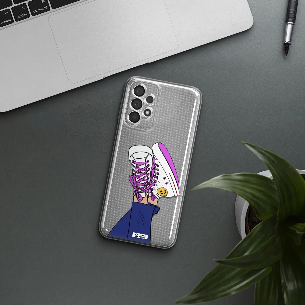 A Cartoon Of A Person's Feet With Purple Shoes Samsung A23 5G Clear Tpu Case