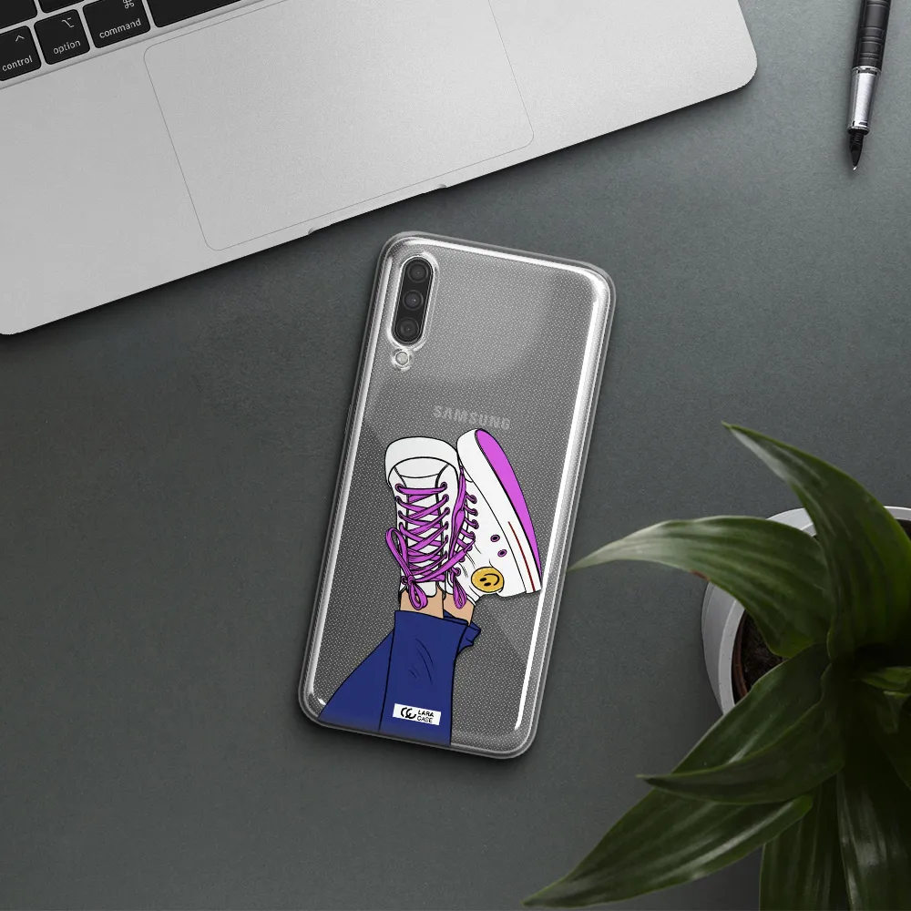 a cartoon of a person's feet with purple shoes Samsung A30S Clear TPU Case